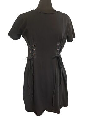 LYDELLE Black Goth Corset Laced Tunic Top L